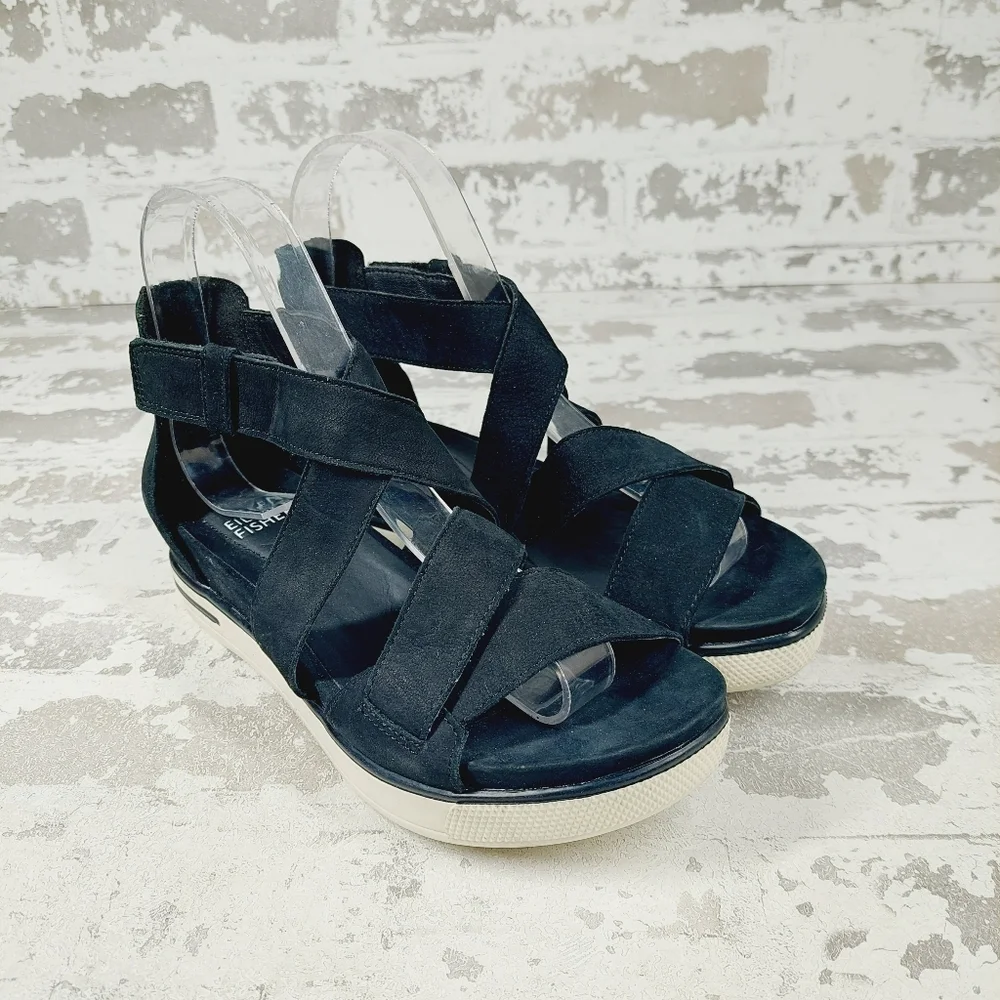 NEW Eileen Fisher Sport Tumbled Nubuck Platform Black Sneaker Sandals H298